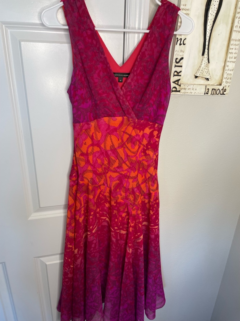 Chris McLaughlin Pink Orange Ombre Fit & Flare Dress Size 4 Sleeveless V Neck - Picture 5 of 8